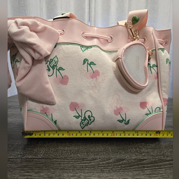 NWT JUICY Couture Retro Velour Daydreamer Cherry Tote In Pink And Cream. - Picture 9 of 13